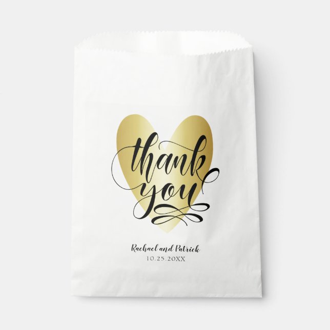 Gold Heart Thank You Personalized Favor Bag (Front)