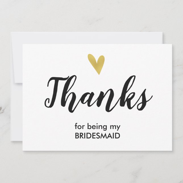 Gold Heart | Thanks For Being My Bridesmaid Card (Front)