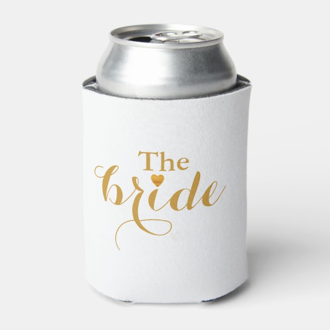 Gold Heart The Bride Faux  Foil Can Cooler (Can Front)