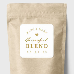 Gold Heart The Perfect Blend Wedding Coffee Favor Square Sticker