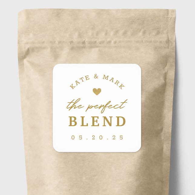 Gold Heart The Perfect Blend Wedding Favor Square Sticker (Creator Uploaded)