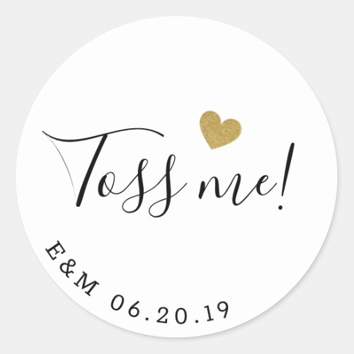 Gold Heart Toss Me Wedding Confetti Favor Classic Round Sticker