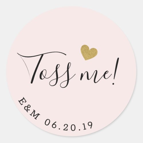 Gold Heart Toss Me Wedding Confetti Favor Classic Round Sticker