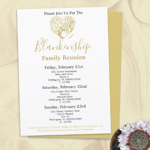 Gold Heart Tree 3 Day Family Reunion Personalized Invitation
