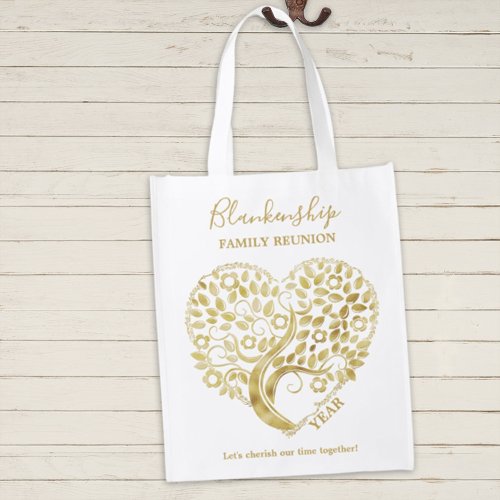 Gold Heart Tree Family Reunion One Sided Design Grocery Bag