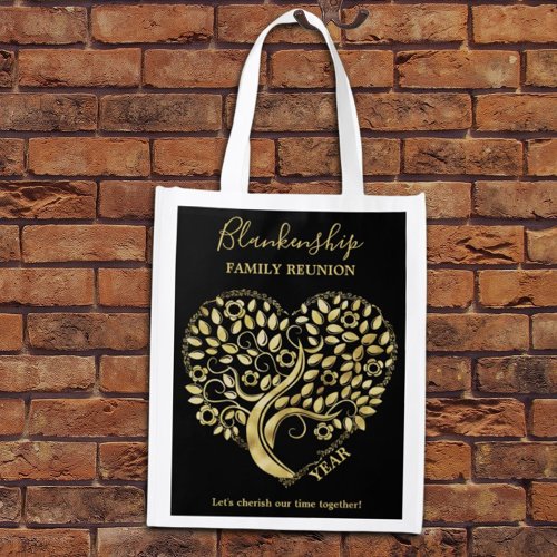 Gold Heart Tree Family Reunion One Sided Design Grocery Bag