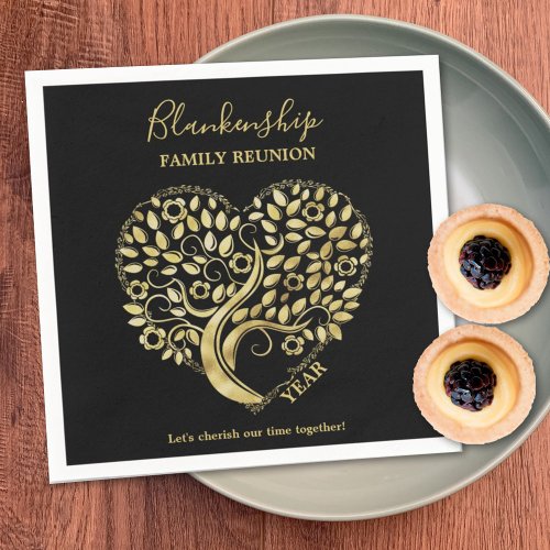 Gold Heart Tree Family Reunion Party Essentials Napkins