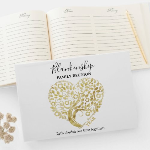 Gold Heart Tree Family Reunion Personalized Party Guest Book