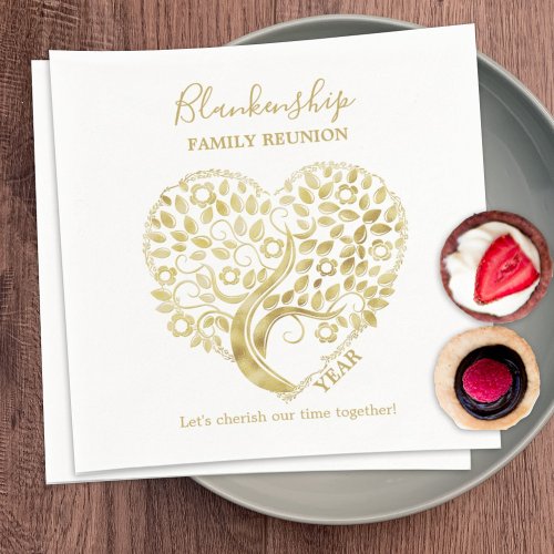 Gold Heart Tree Family Reunion Personalized Party  Napkins