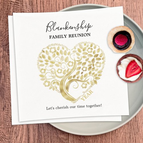 Gold Heart Tree Family Reunion Personalized Party Napkins