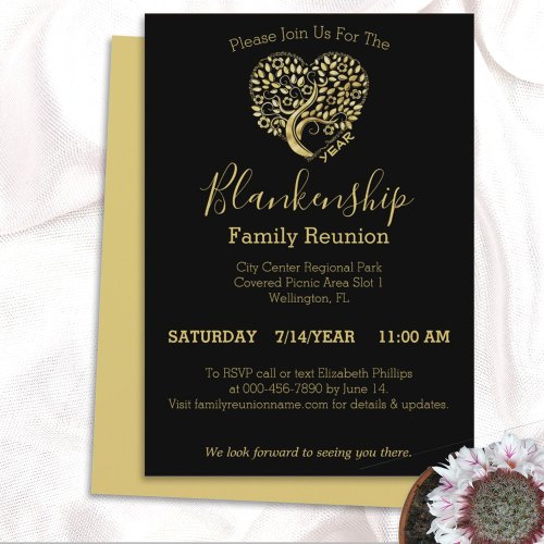 Gold Heart Tree Family Reunion Template Invitation