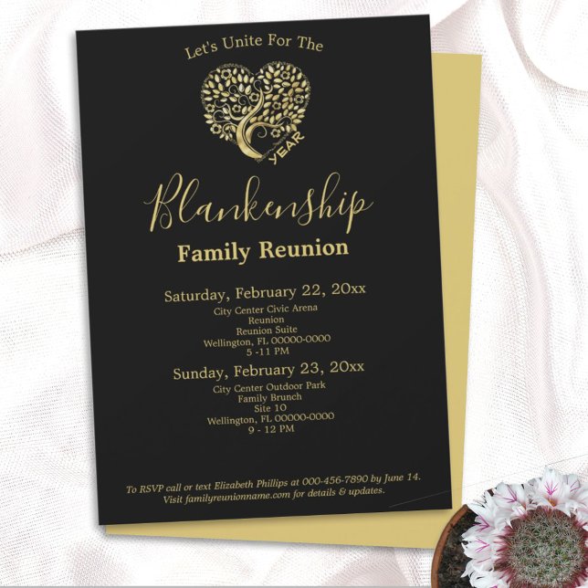Gold Heart Tree Family Reunion Template Invitation (Creator Uploaded)