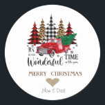 Gold Heart,Vintage Red Truck Pine Trees Christmas Classic Round Sticker<br><div class="desc">Elegant glitter faux gold heart and red truck with pine trees on a white background.</div>