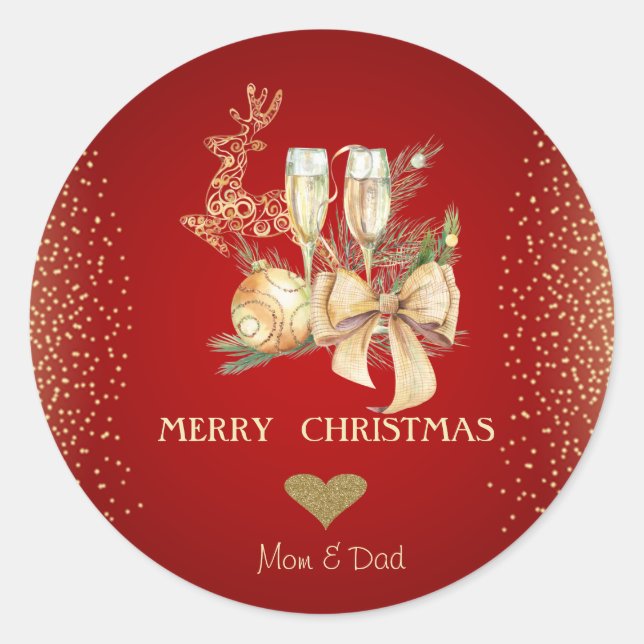 Gold Heart,Watercolor Christmas Ball,Reindeer Classic Round Sticker (Front)