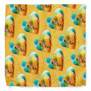 Gold heart watercolor cute bandana
