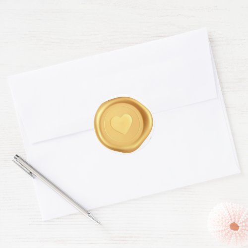 Gold Heart Wax Seal Wedding Envelope Stickers