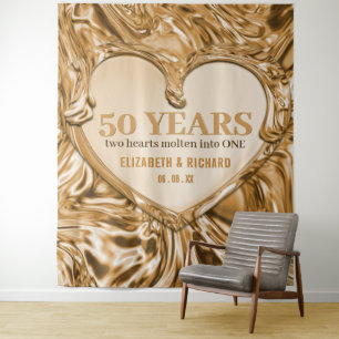 Gold Heart Wedding Anniversary Backdrop