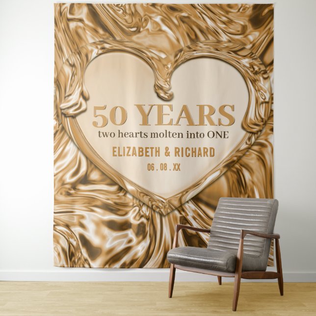 Gold Heart Wedding Anniversary Backdrop (In Situ)