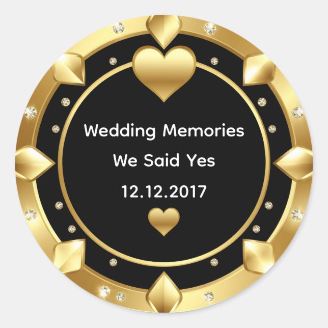 🖤 Gold Heart Wedding Celebration ✨ Classic Round Sticker (Front)