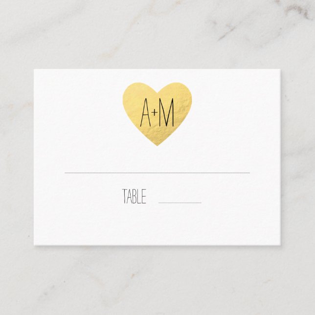 Gold heart wedding escort place card (Front)
