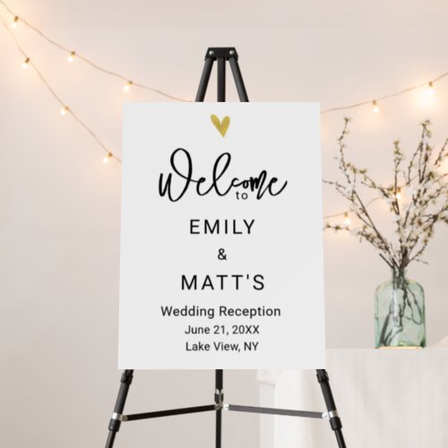 Gold Heart Wedding Reception Party Welcome Sign