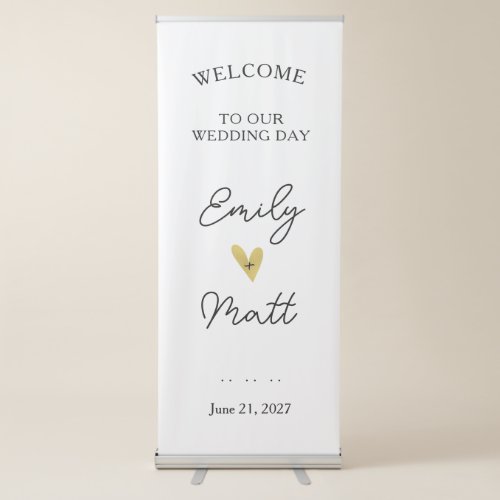 Gold Heart Wedding Welcome Retractable Banner