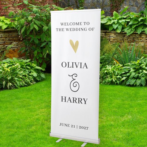 Gold Heart Wedding Welcome Retractable Banner