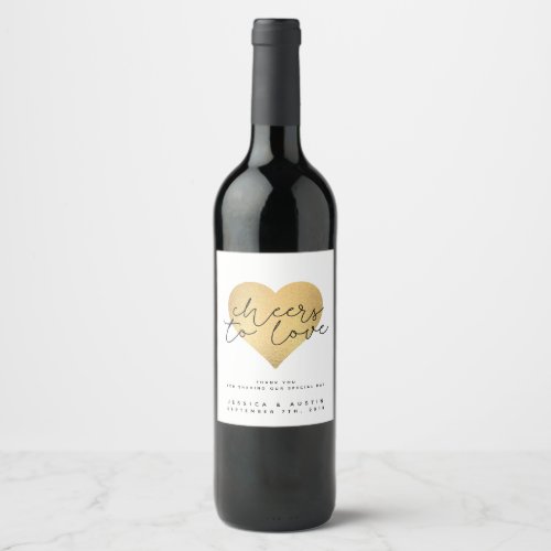 Gold Heart Wedding Wine Bottle Label