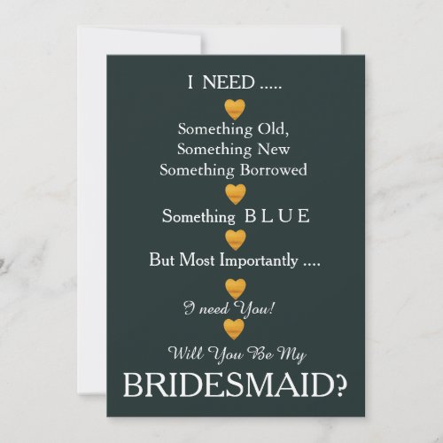 Gold Heart Will You Be my Bridesmaid Invitation