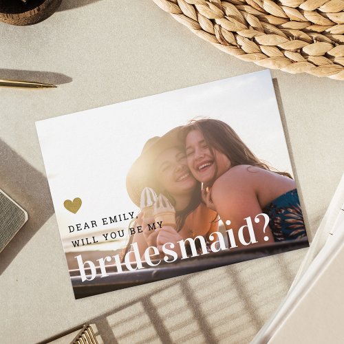 Gold Heart Will You Be My Bridesmaid Photo Invitation Postcard