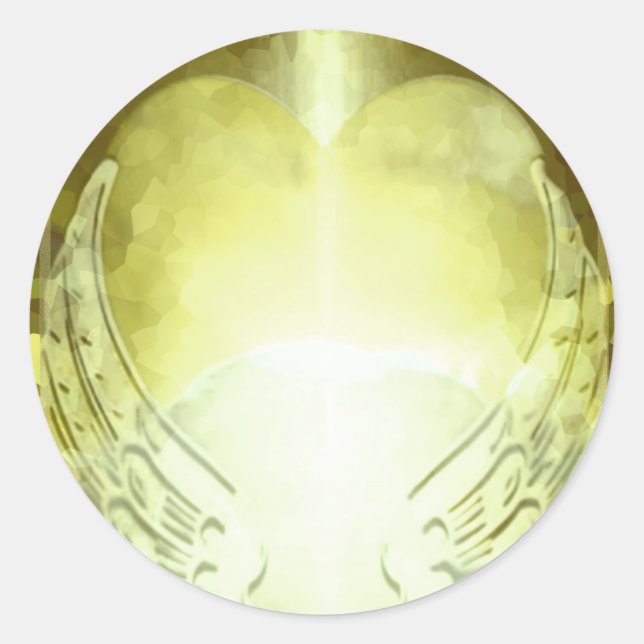 Gold Heart with Angel Wings Template Classic Round Sticker (Front)