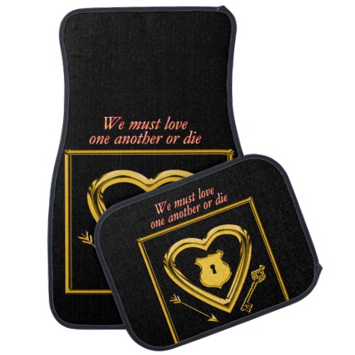 Gold heart with arrows and locks for love car floor mat