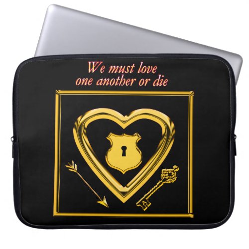 Gold heart with arrows and locks for love laptop sleeve