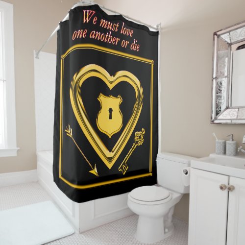 Gold heart with arrows and locks for love shower curtain