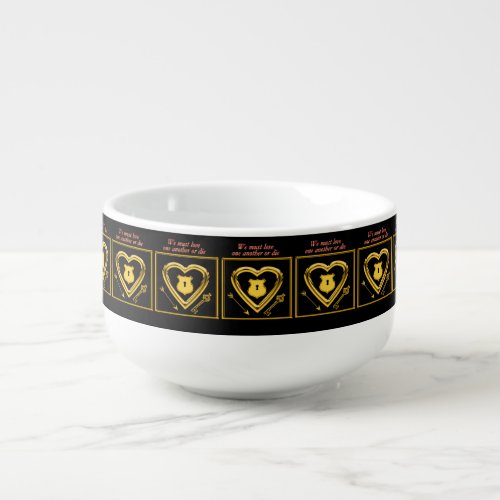 Gold heart with arrows and locks for love soup mug