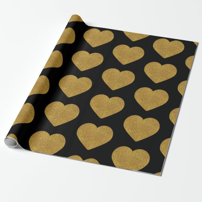 Gold Heart Wrapping Paper (Unrolled)