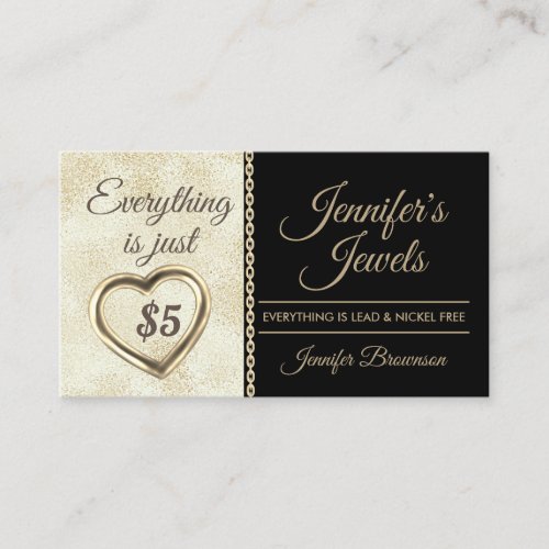 Gold Hearted Five Dollar Jewelry Accessories Business Card