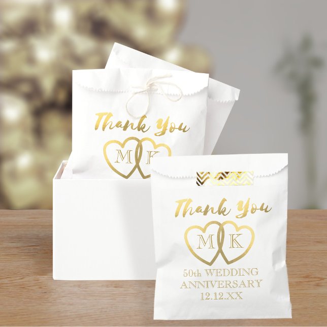 Gold Hearts 50th Wedding Anniversary Favor Bag (Celebrate your 50th Wedding Anniversary with these favor bags. Just add your details)