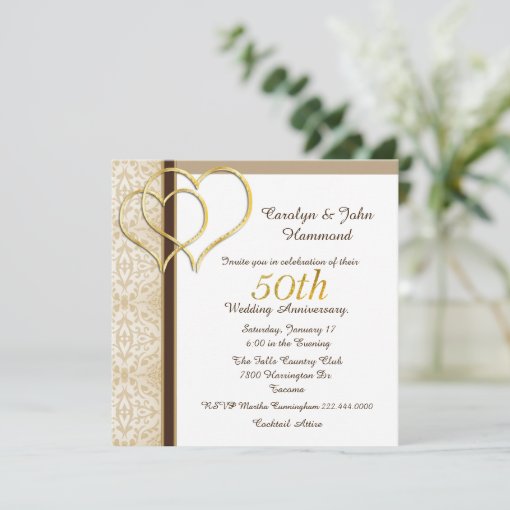 Gold Hearts 50th Wedding Anniversary Invitation | Zazzle