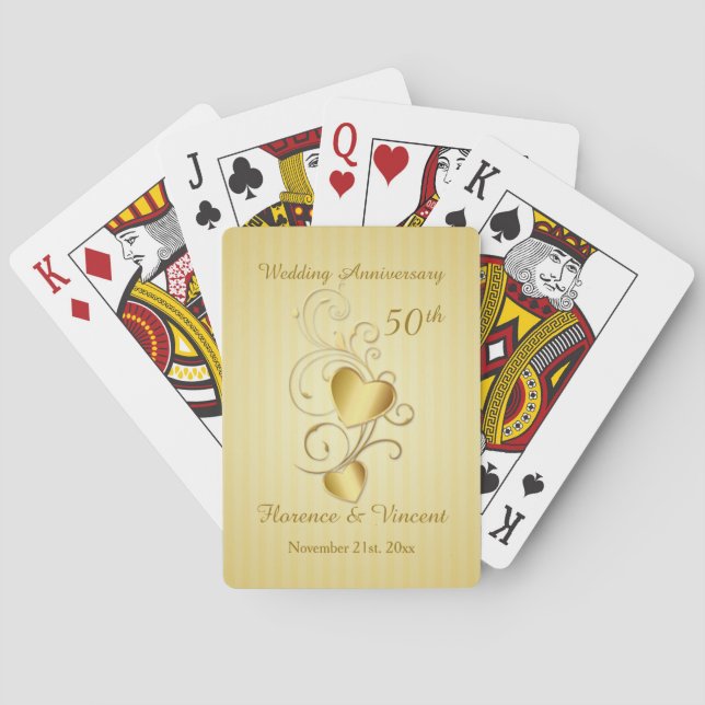 Gold hearts 50th Wedding Anniversary Poker Cards (Back)
