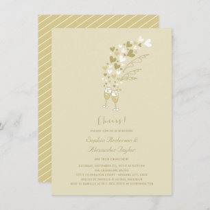Gold Hearts And Champagne Cheers Engagement Party Invitation
