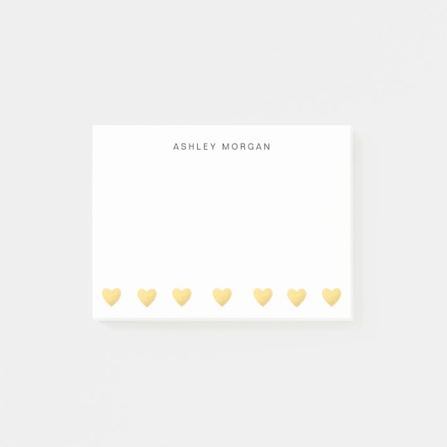 Gold hearts and name Personalized Post-it® Notes (Front)