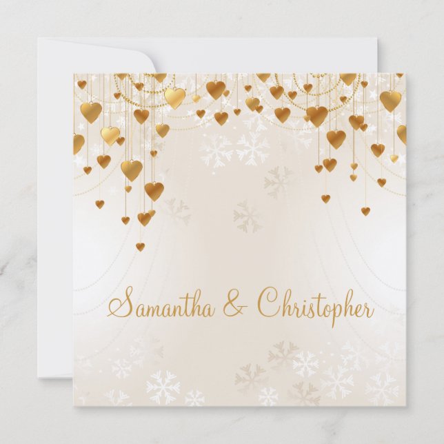 Gold Hearts and Snowflakes II Wedding Invitation (Front)