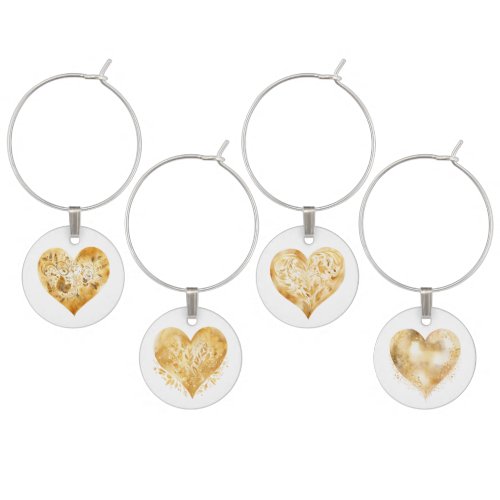 Gold Hearts Assorted Wine Charms Tags