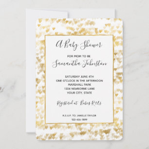 Gold Hearts Baby Shower Invitation