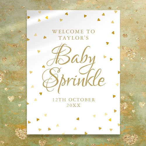Gold Hearts Baby Shower Sprinkle Welcome Sign