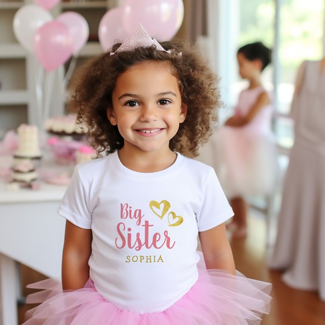 Gold Hearts Big Sister Name Monogram Toddler T-shi Toddler T-shirt (Creator Uploaded)