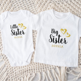 Gold Hearts Big Sister Name Monogram Toddler T-shirt