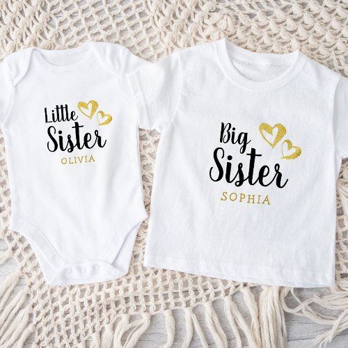 Gold Hearts Big Sister Name Monogram Toddler T_shirt