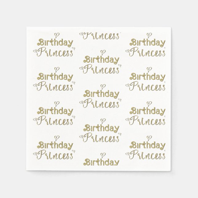 Gold Hearts Birthday Princess Party  Napkins (Front)